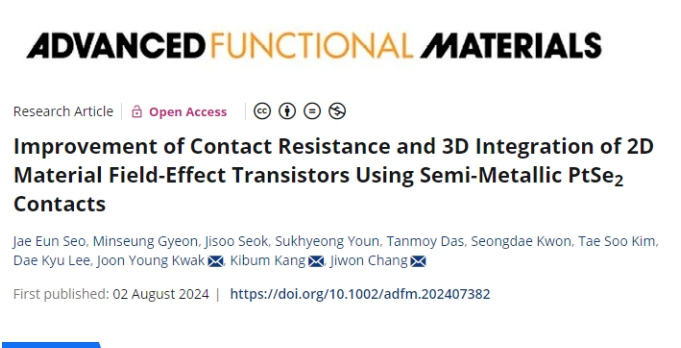 IF 18.5！ Improving the Contact Resistance and 3D Integration of Two Dimensional Material Field Effect Transistors Using Half Metallic PtSe2 Contact